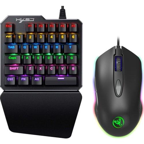 35Keys One-Handed Keyboard Gaming Wired Keyboard with RGB Mouse ,Blue Switch Mini Mechanical Keyboard for LOL/PUBG/Wow/Dota