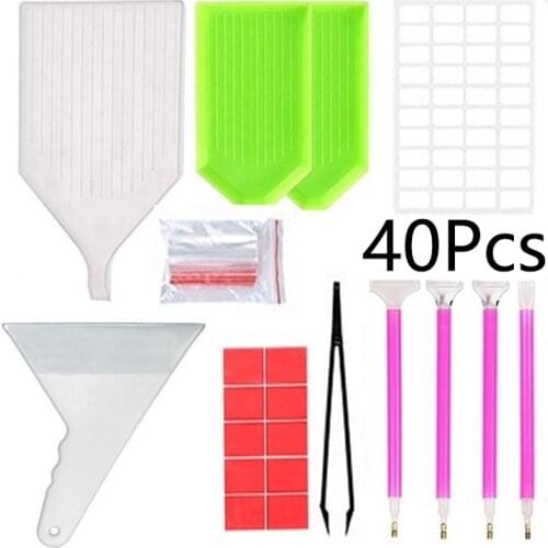 Diamond Painting Tools Sets 40-in-one with Glue-Pudding Point-Pen Stickers Storage Bag Pan Corrector etc for Diamond Painting