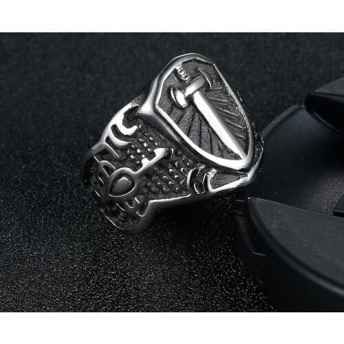 Men ring stainless steel big gifts for mens punk chip hop male man sword ring antique signet ring arthur swordslion accessories