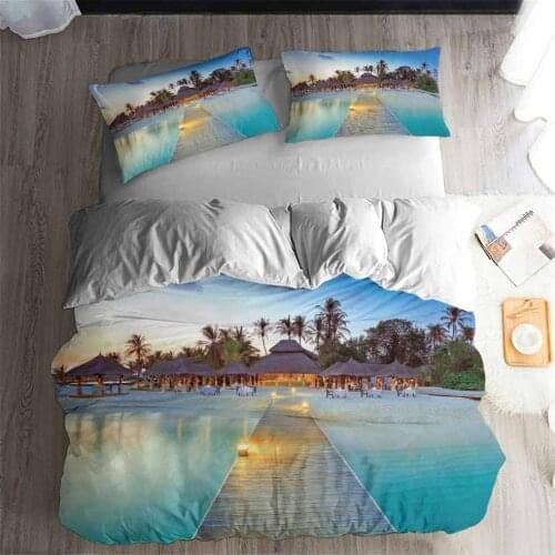 HELENGILI 3D Bedding Set Beach holiday scenery Print Duvet cover set bedclothes with pillowcase bed set home Textiles