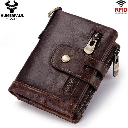 RFID anti-theft swipe card wallet tri-fold multi-card leather mens leather wallet coin purse compact mini card clip chain coin