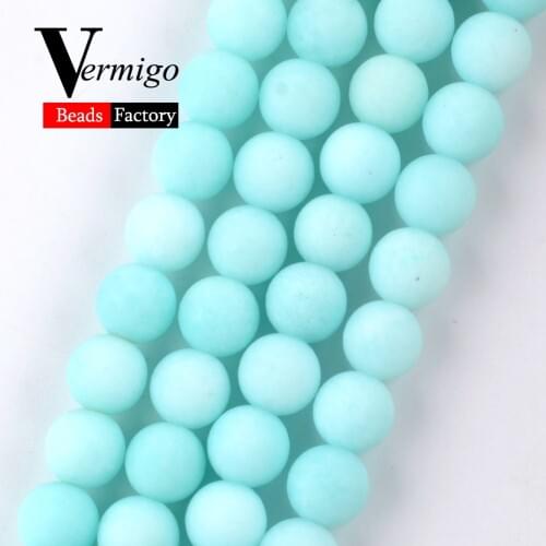 Natural Dull Polished Blue Amazonite Round Spacer Beads For Jewelry Making DIY Necklace Bracelet 4mm-12mm Matte Loose Beads 15"