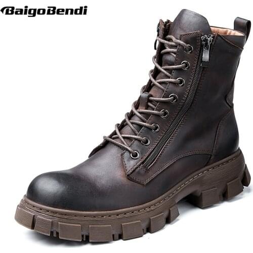 Cool Man Must Get! Winter Warm Fur Linning Mid-calf Boots Men Genuine Leather Retro Motorcycle Boots Super Recommand Man Shoes