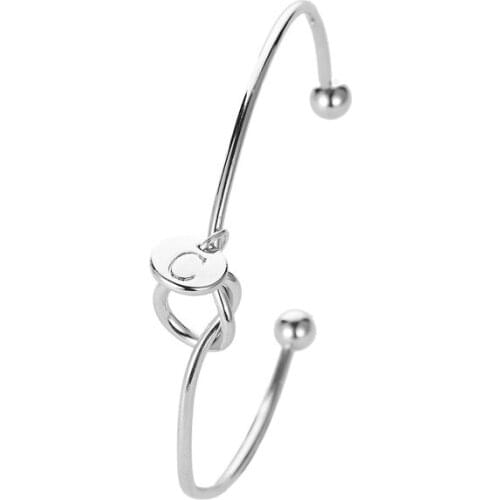 Silver Plated Metal Bow-knot Initial Letter A-Z Alphabet White Rose Alloy Girls Adjustable Women Men Bracelet Bangles