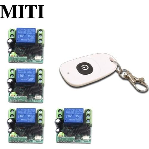 Lovely Mini DC12V 1CH RF Wireless Remote Control Switch System Remote Control 1 Transmitter +4 Receiver 315/433mhz