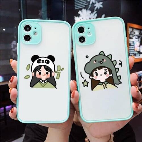 Cute manga girl Phone Case For iPhone 12 11 Mini Pro XR XS Max 7 8 Plus X Matte transparent blue Back Cover