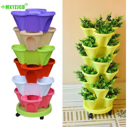 6pc multi-layer combination drain stereo flower pot balcony vegetable Melon fruit lazy planting pot space saving plastic basin
