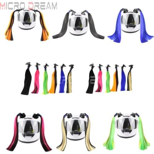 Motorcycle Pigtails Colorful Ponytail Hair Stick On Helmet Ponytail Street Dirt Bike Helmet Braids Ski Decoration Mix Color