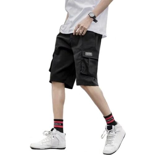 Men Casual Shorts Solid Color Elastic Waistband Fifth Cargo Pants Drawstring Shorts Mens Clothing 2021