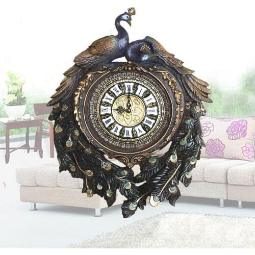 European Style Mute DIY Gold-plated Luxury Loving Peacock Decoration Wall Clock