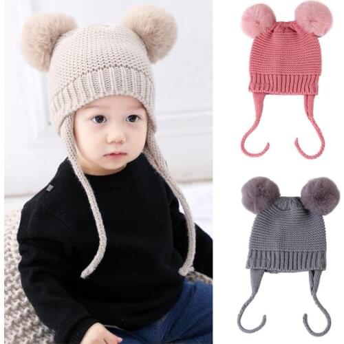 NEW Baby Hat Winter Hat Baby Kids Girls Boys Winter Warm Knit Hat Ear Solid Warm Cute Glove Lovely Beanie Cap 1-3 Years