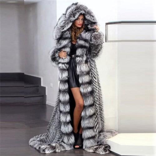 FURSARCAR 2020 New Luxurious Real Natural Silver Fox Fur Coat Women Winter Real Fur Outerwear Plus Size 130cm Long Fur Jacket