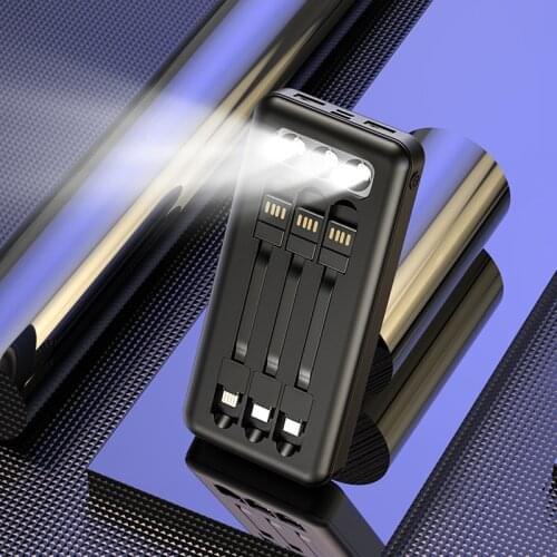 2021 New 20000mAh Power Bank With Cable Powerbanks LED Flashlight Power Display Portable Charger Fast Charging For Xiaomi Power