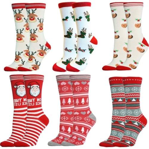 New Cotton Cute Womens Socks Cartoon Harajuku Funny Happy Red Elk Santa Claus Snowflower Tree Socks for Girl Christmas Gift