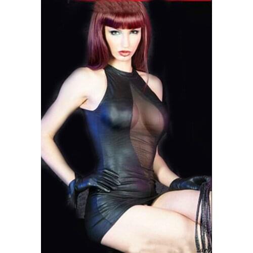 New Sexy Black Fetish Dress Adult Latex Dress Sexy Clubwear Lingerie Cosplay Costume Succuba Game Suit Night Club Dress