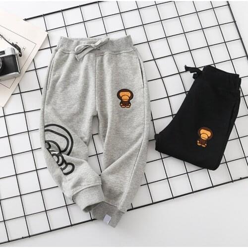 New Kids Boy Girls Cartoon Little Animal Pattern Printed Gray Black Long Pant Back Pocket Legging Children Pants