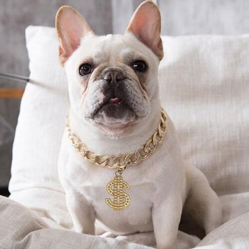 Puppy Photo Props Pug Cool Necklace Pet Dog Collar for Small Dogs French Bulldog Cuban Chain Dog Accessories for Yorkies PC1556