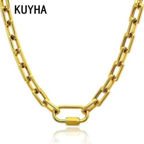 Punk Chain Link Long Necklace Women Men Stainless Steel Gold/Silver Color Choker Necklace Party Fashion Jewelry