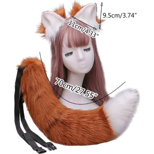Adult Kids Fluffy Plush Pointed Cat Wolf Ears Hair Clips with Long Animal Tail Kit Halloween Anime Cosplay Party Costume
