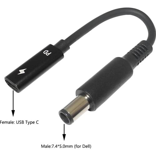 Dc USB Type C Power Jack for Dell USB-C Female to 7.4*5.0mm Male Plug Converter Laptop Charger Connector Cable for Dell Latitude