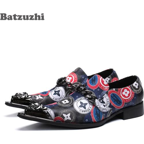 Batzuzhi Luxury Leather Shoes Men Color Formal Business Dress Shoes Men Pointed Metal Tip Chaussures Hommes Party Shoes Men, 12