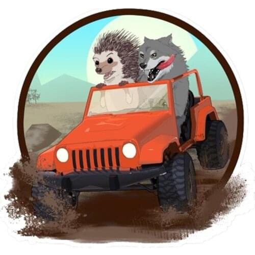 S41110# Various Sizes Self-adhesive Decal Wolf and Hedgehog in a Jeep Car Sticker Waterproof Auto Decors on Bumper Rear Window