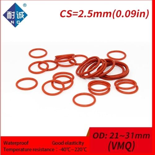 2PCS/lot Silicone rubber oring Red VMQ CS 2.5mm OD21/22/23/24/25/26/27/28/29/30/31mm Gasket Silicone Oring waterproof Silica gel