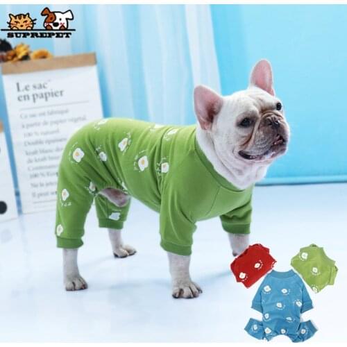 SUPREPET Cute Classic Puppy Clothes 4 Feets Dog Clothes for French Bulldog Cartoon Pattern Dog Jumpsuit Home Dog Pug Dog Hoodie