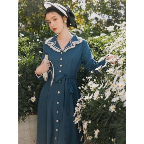 SWEETXUE Fall New Lapel Dress Fashion Elegant Womens Single-Breasted Long Sleeve Chic Vintage Dress vestidos