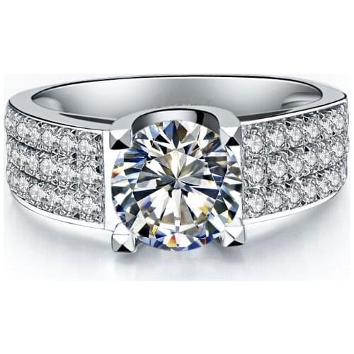 Trendy 2 Carat Test Positive Real Moissantie Engagement Ring Luxury Quality Solid 18K 750 White Gold Wedding Ring