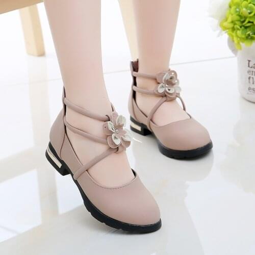 Girls' Leather Shoes 2021 Autumn Princess Shoes Performance Dance Kids Flats for Wedding Chic Flowers Sweet Hot Zip 27-37 Cute