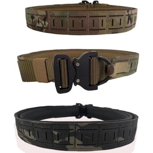 Military Belt Army Laser Cutting Shooting Tactical Belt CS Outdoor Training Hunting 1.75 Inch 4.5CM Fighter Belt Metal Buckle