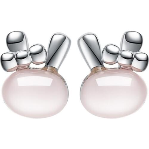 KOFSAC New Pink Hibiscus Stone Cute Rabbit Earring 925 Sterling Silver Stud Earrings for Women Girl Party Jewelry Gifts brincos