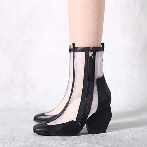 8.5cm strange high heel air mesh polka dot square toe Korean street dating sweet zipper fashion women pumps HL365 MUYISEXI