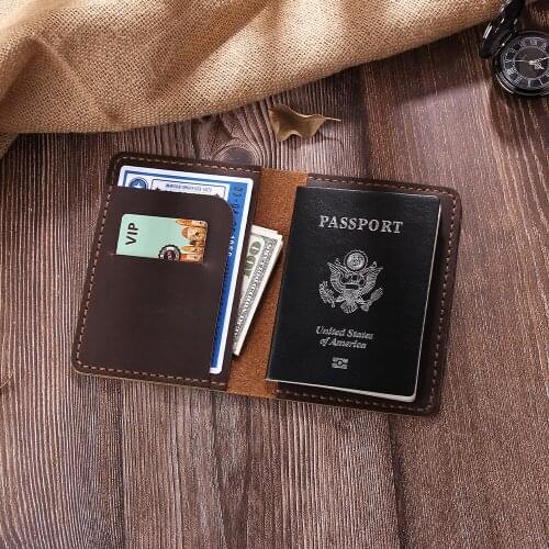 Women Men Retro Business Passport Covers Holder Multi-Function ID Bank Card Leather Wallet Case Travel Accessories