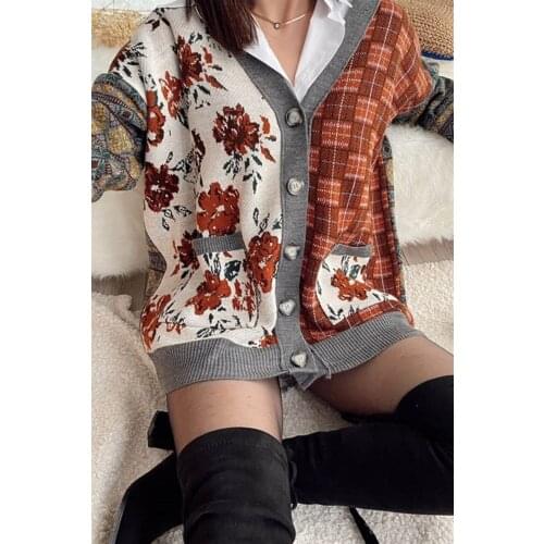 Women Ethnic Pattern Cardigan 2021 Trend new spring soft yarn quality special pattern design stylist jacquard knitted pockets Oversize