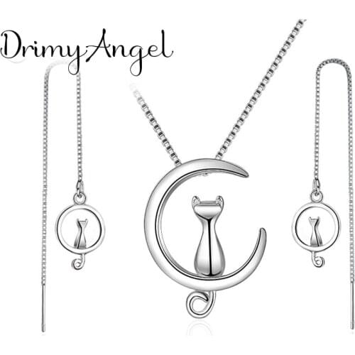 Luxury Wedding Dubai Jewelry Sets for Women Long Moon Cat Choker Necklaces Earrings Pendientes Brincos 2021