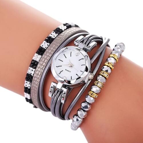 100pcs/lot full crystal lady elegance leather watch wrap around casual wrap around wrist watch for women lady wholesale clock