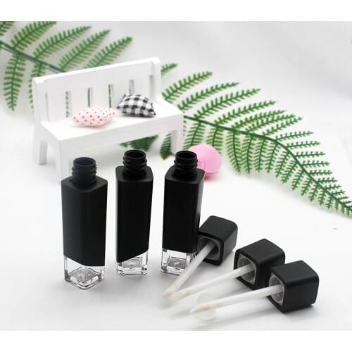 8ml Matte Black AS Plastic Lip Gloss Empty Tube Cosmetic Square Lipgloss Packaging Container