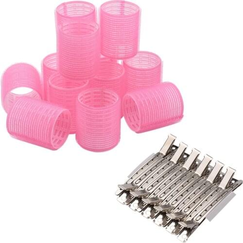 12PCS Hair Rollers Set Hair Curlers Rollers Self Grip Holding Rollers Stainless Steel Duckbill Clips for Hair Bangs Volume