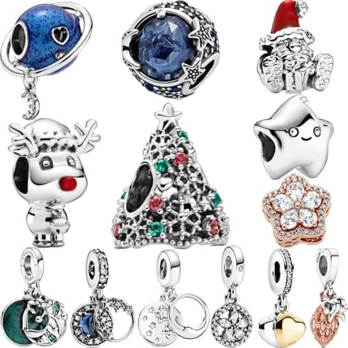 2020 Winter New 925 Sterling Silver Beads Fit Original Pandora Bracelet Santa Gift Santa Claus Reindeer Charm Christmas Jewelry