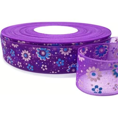5Yards /Roll 25mm Printing Flower Organza Ribbons For Flower Gift Packing Wedding Decoration DIY Garment Accessories #06