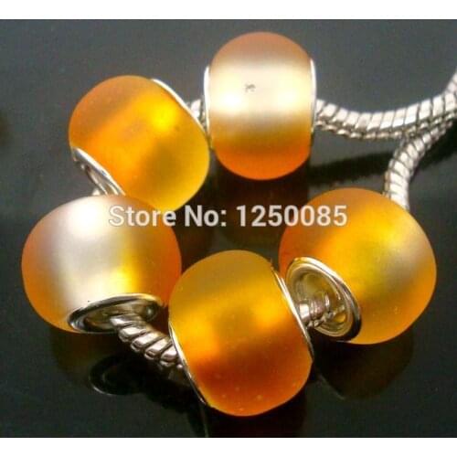 50Pcs Gold Fashion tow-Tone Matting European Lampwork Glass Beads Fit European Bracelet & Necklace LGB267-5