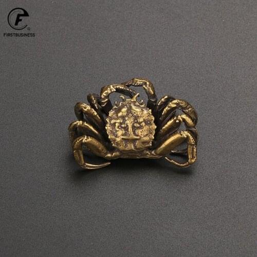 Antique Bronze Crab Statue Tea Pet Ornament Pure Copper Solid Animal Miniature Figurine Vintage Fish Tank Decoration Accessories
