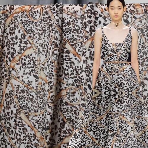 White waxberry8momme Leopard Printed Silk Chiffon 100%Silk Garment Materials Summer Women Dress Sewing Cloth Tailor Freeshipping