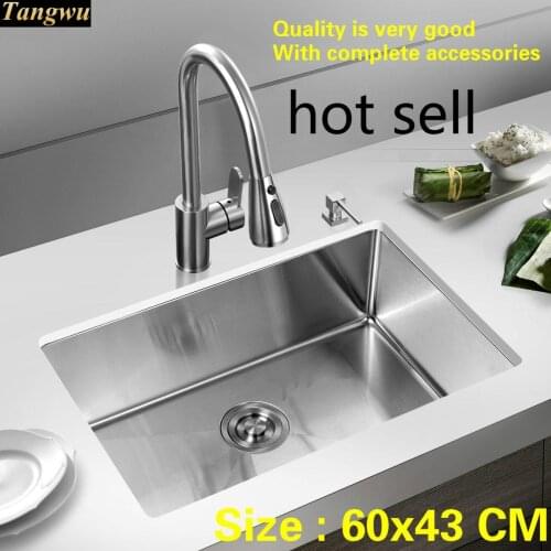 Free shipping Household standard kitchen manual sink single trough wash the dishes durable 304 stainless steel hot sell 60x43 CM