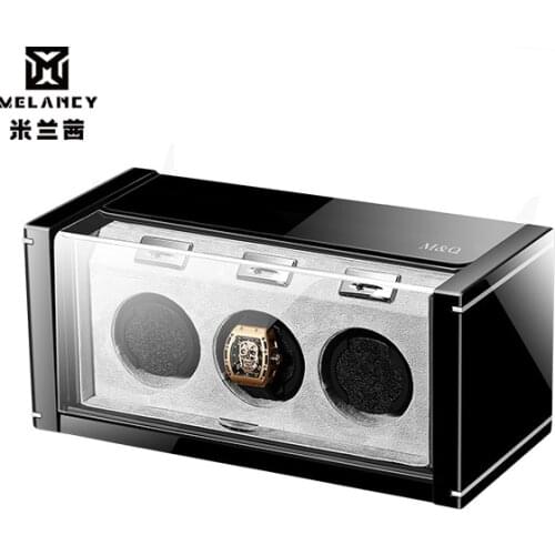 Wooden Auto Silent Watch Winder Irregular Shape Transparent Cover Wristwatch Box with EU Plug Luxury Box Automatic Watch