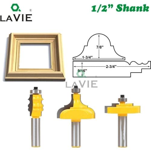 3pcs 12mm 1/2" Shank Picture Frame Line Router Bit C3 Carbide Classical Milling Cutter for Wood Woodworking Tenon Cutters 03092