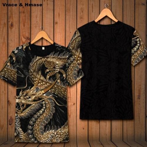 Chinese style dragon totem printing fashion casual short-sleeved t shirt Summer 2018 soft comfortable quality t shirt men M-6XL