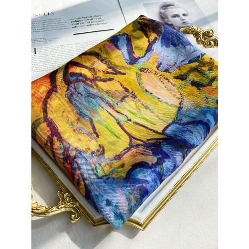 Oil Painting 100% Silk Scarf Women Natural Soft Big Shawl Spring Autumn Large Size Plus Painting Long Silk Scarf 200